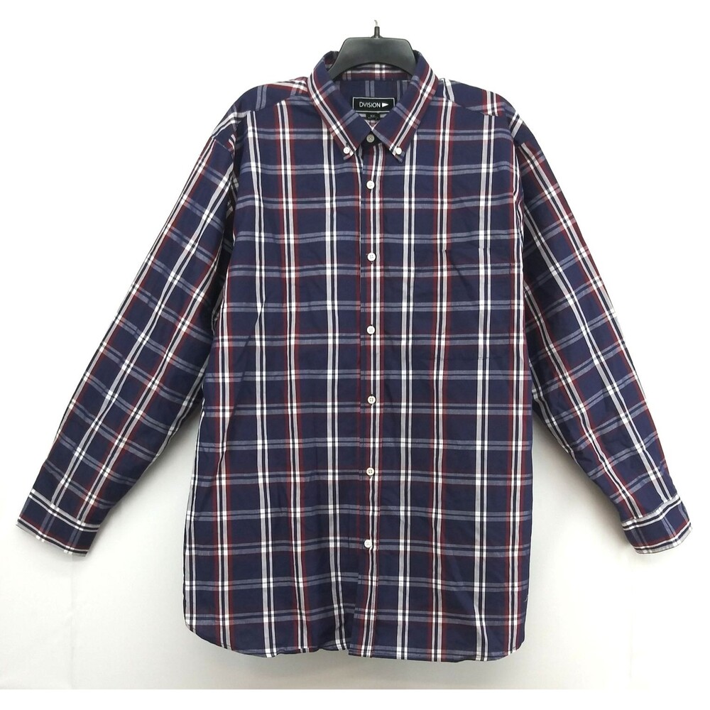 Dvision Dress Shirt Men Size 2XL Dark Red White Blue Long Sleeve Button Up NWT